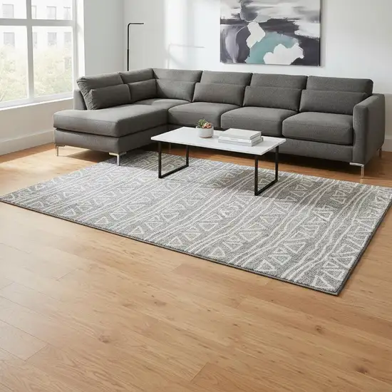 Gray And Silver Geometric Washable Area Rug With UV Protection Photo 2