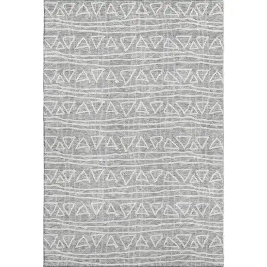 Gray And Silver Geometric Washable Area Rug With UV Protection Photo 1
