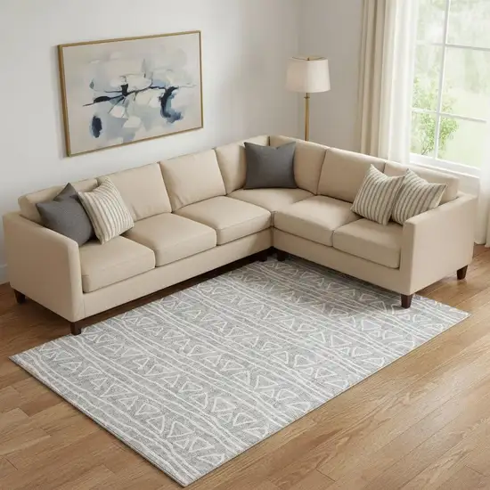 Gray And Silver Geometric Washable Area Rug With UV Protection Photo 1