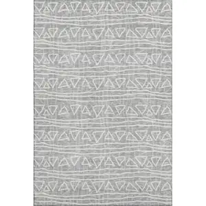 Photo of Gray And Silver Geometric Washable Area Rug With UV Protection