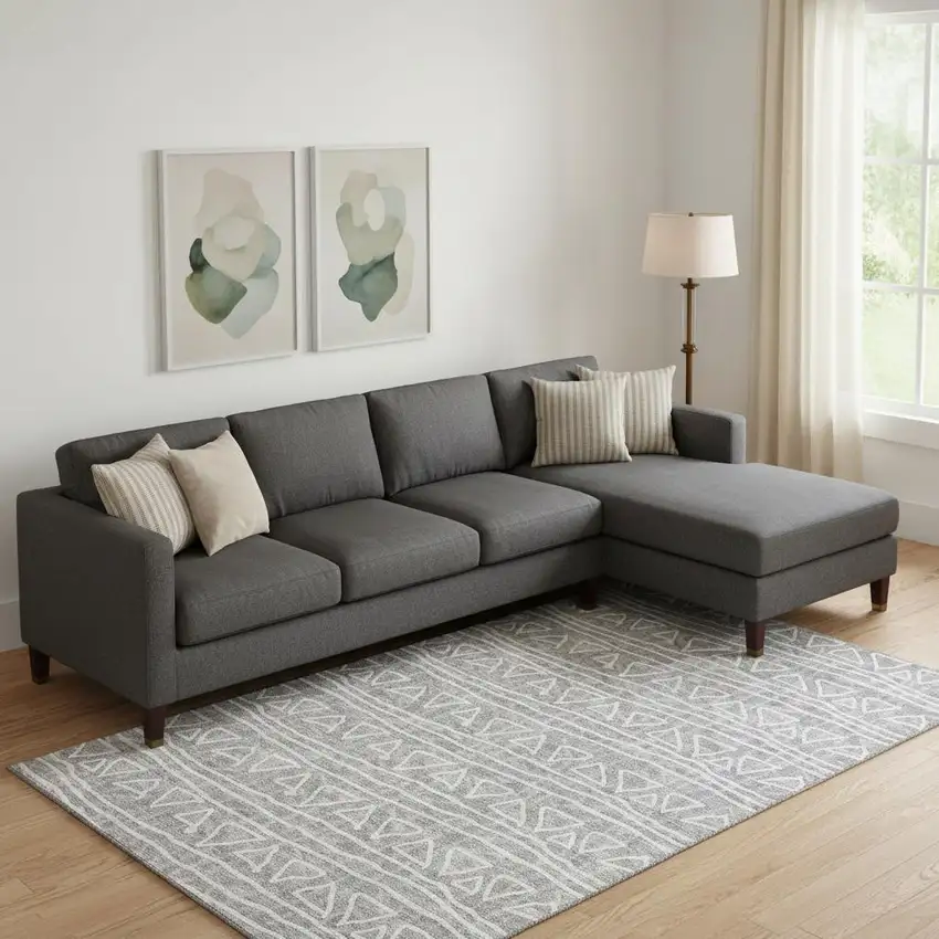 Gray And Silver Geometric Washable Area Rug With UV Protection Photo 1