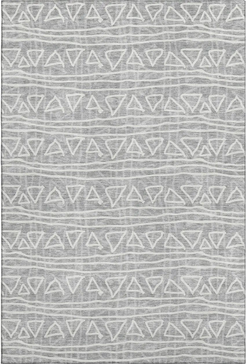 Gray And Silver Geometric Washable Area Rug With UV Protection Photo 2