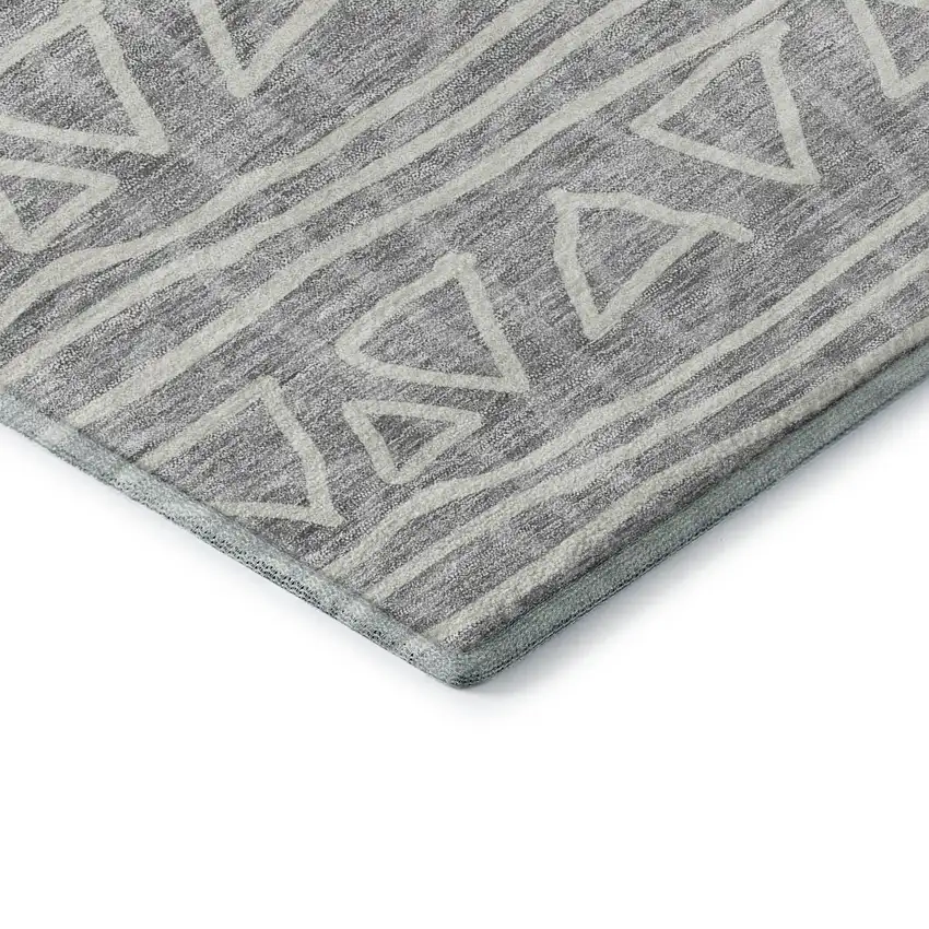Gray And Silver Geometric Washable Area Rug With UV Protection Photo 8
