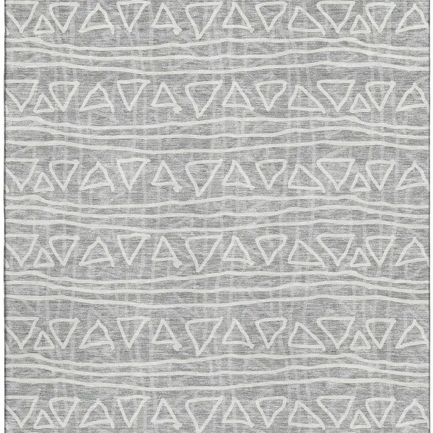 Gray And Silver Geometric Washable Area Rug With UV Protection Photo 3