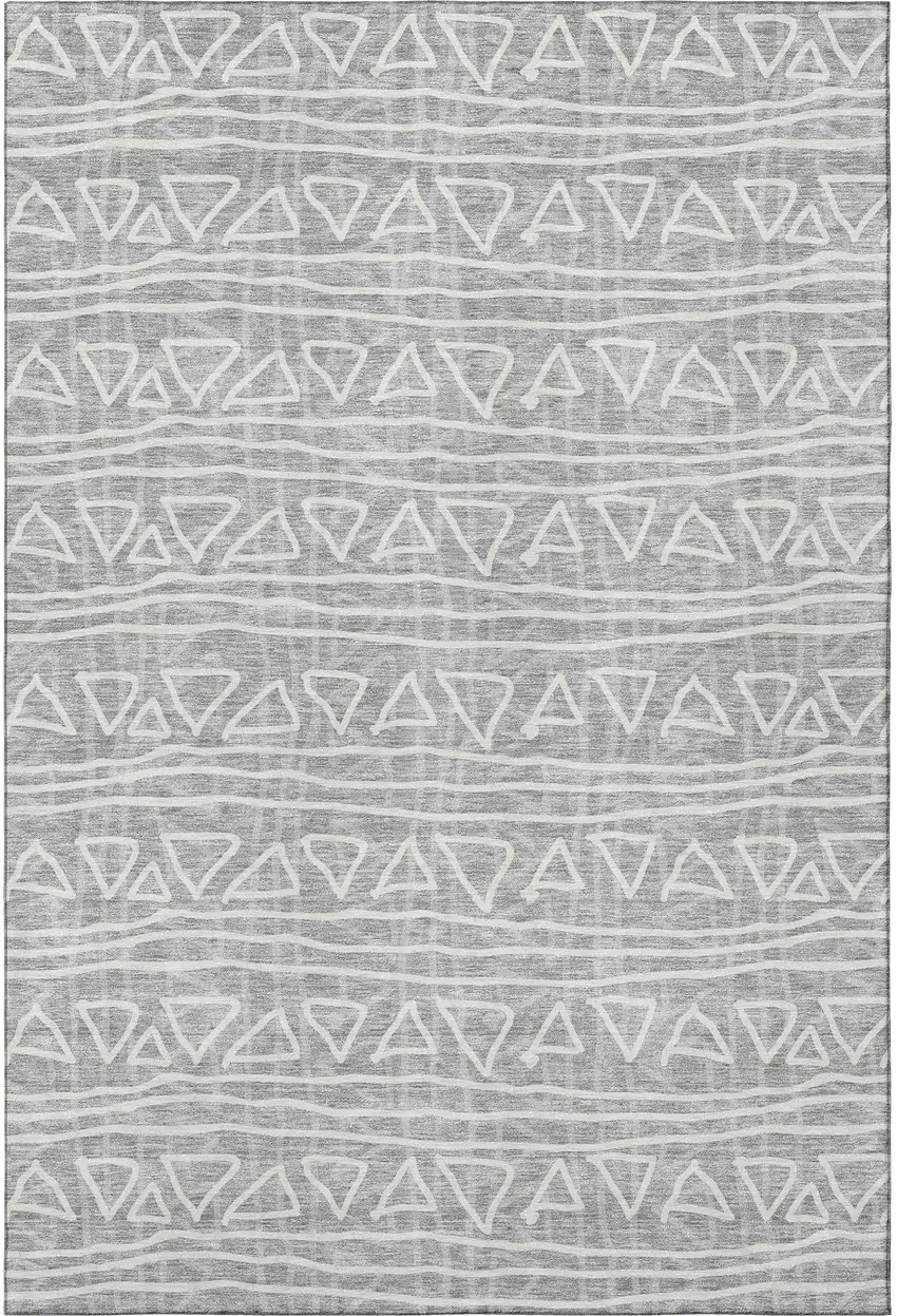 Gray And Silver Geometric Washable Area Rug With UV Protection Photo 4