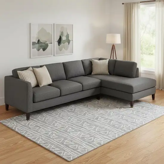 Gray And Silver Geometric Washable Area Rug With UV Protection Photo 1