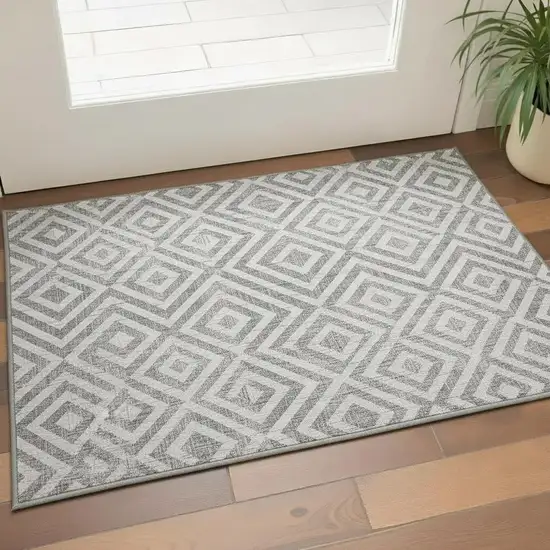 Gray And Silver Geometric Washable Area Rug With UV Protection Photo 2