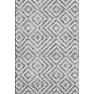 Photo of Gray And Silver Geometric Washable Area Rug With UV Protection