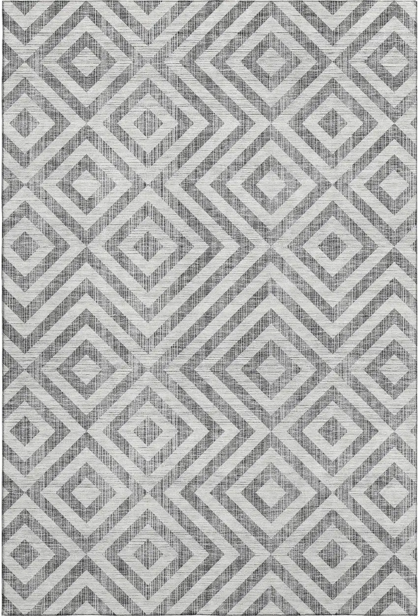 Gray And Silver Geometric Washable Area Rug With UV Protection Photo 1