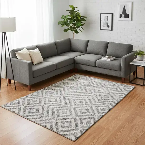 Gray And Silver Geometric Washable Area Rug With UV Protection Photo 2