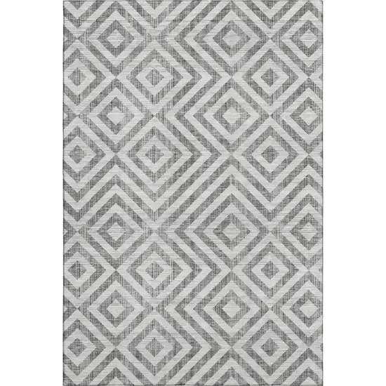 Gray And Silver Geometric Washable Area Rug With UV Protection Photo 1