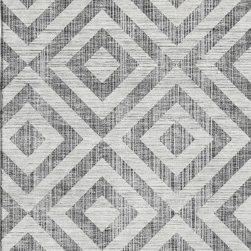 Gray And Silver Geometric Washable Area Rug With UV Protection Photo 3