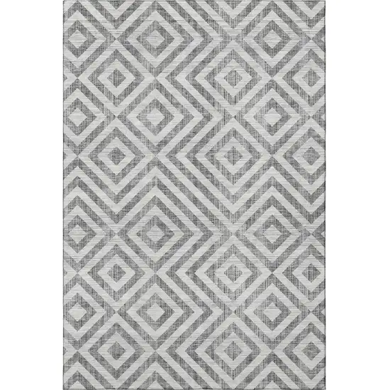 Gray And Silver Geometric Washable Area Rug With UV Protection Photo 4