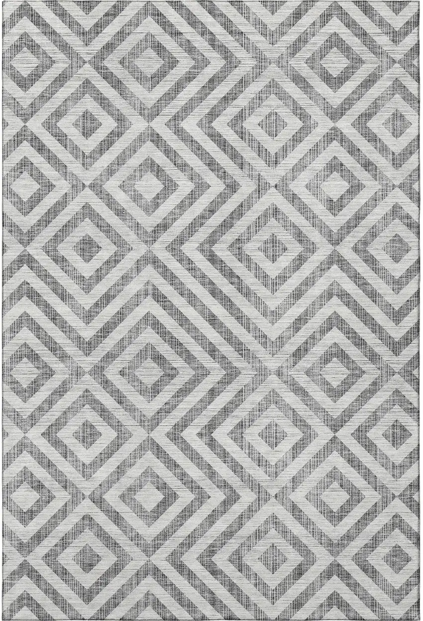 Gray And Silver Geometric Washable Area Rug With UV Protection Photo 4