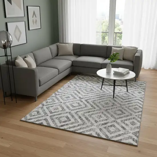 Gray And Silver Geometric Washable Area Rug With UV Protection Photo 2
