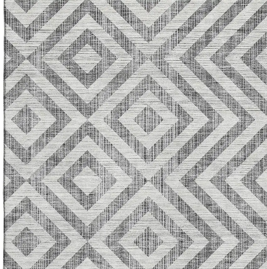 Gray And Silver Geometric Washable Area Rug With UV Protection Photo 3