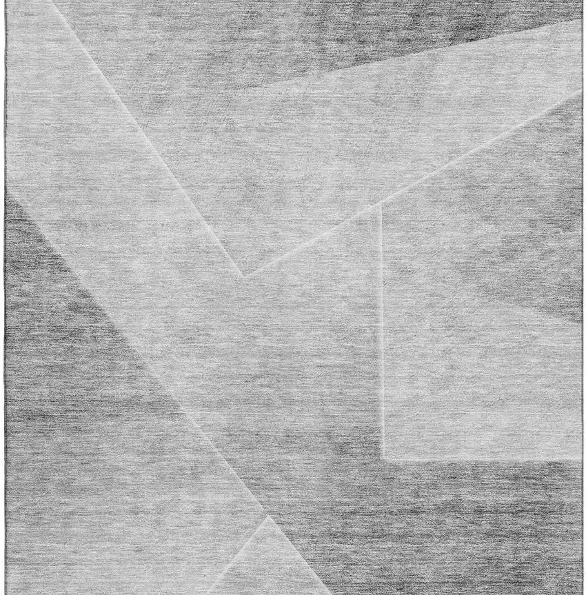 Gray And Silver Geometric Washable Area Rug With UV Protection Photo 3