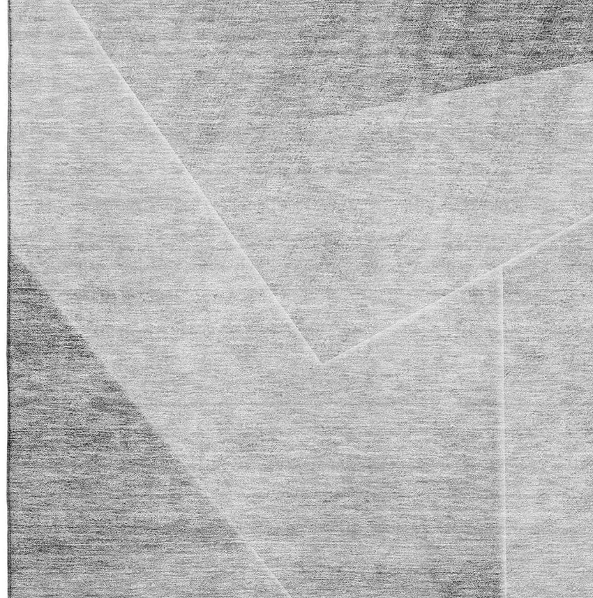 Gray And Silver Geometric Washable Area Rug With UV Protection Photo 3
