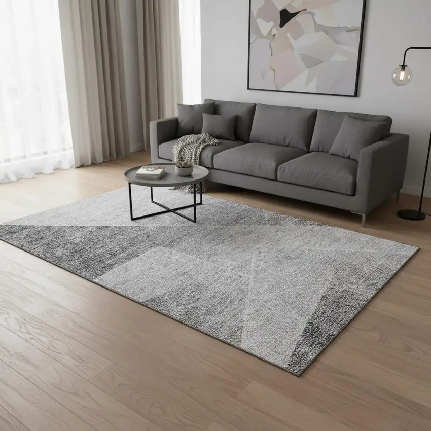 Gray And Silver Geometric Washable Area Rug With UV Protection Photo 2