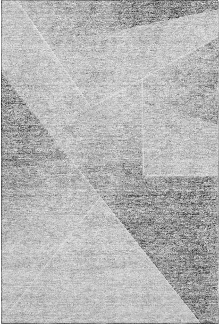 Gray And Silver Geometric Washable Area Rug With UV Protection Photo 1