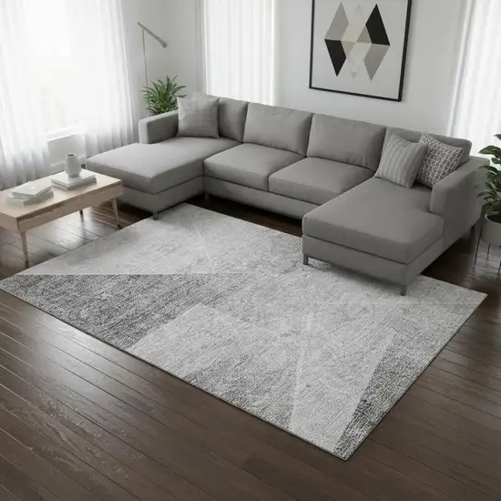 Gray And Silver Geometric Washable Area Rug With UV Protection Photo 2