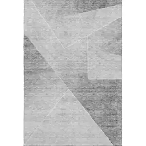 Photo of Gray And Silver Geometric Washable Area Rug With UV Protection