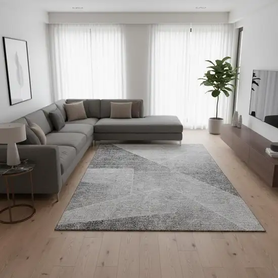 Gray And Silver Geometric Washable Area Rug With UV Protection Photo 2