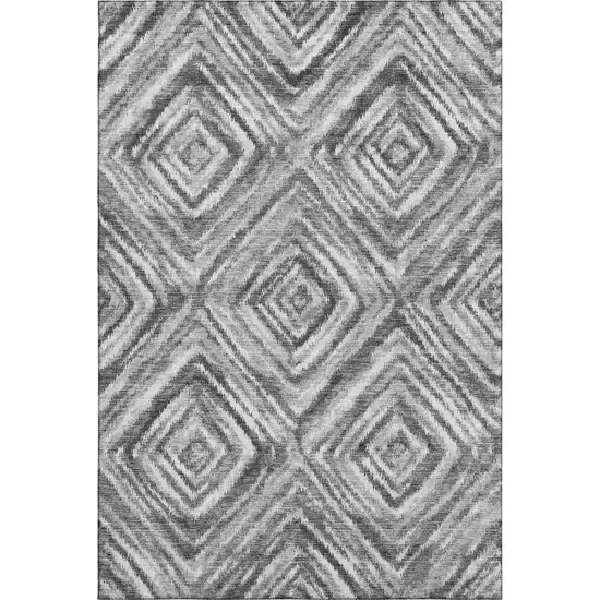 Gray And Silver Geometric Washable Area Rug With UV Protection Photo 1