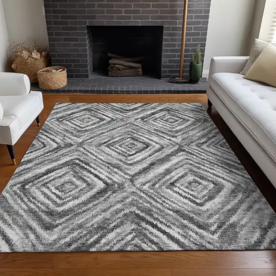 Gray And Silver Geometric Washable Area Rug With UV Protection Photo 5