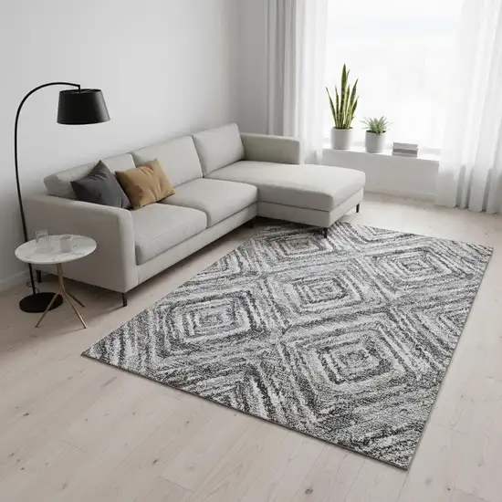 Gray And Silver Geometric Washable Area Rug With UV Protection Photo 2