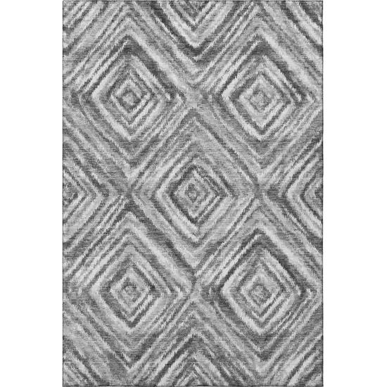 Gray And Silver Geometric Washable Area Rug With UV Protection Photo 3