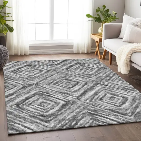 Gray And Silver Geometric Washable Area Rug With UV Protection Photo 5