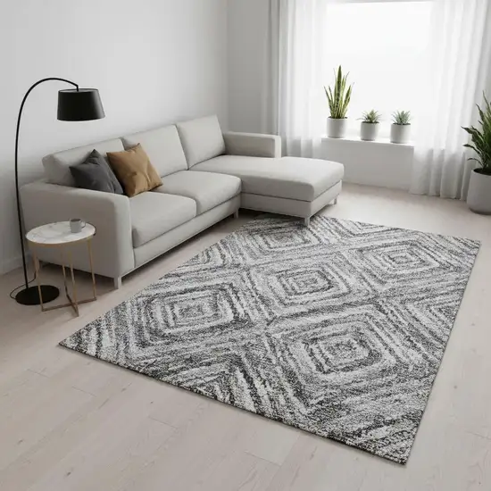 Gray And Silver Geometric Washable Area Rug With UV Protection Photo 2