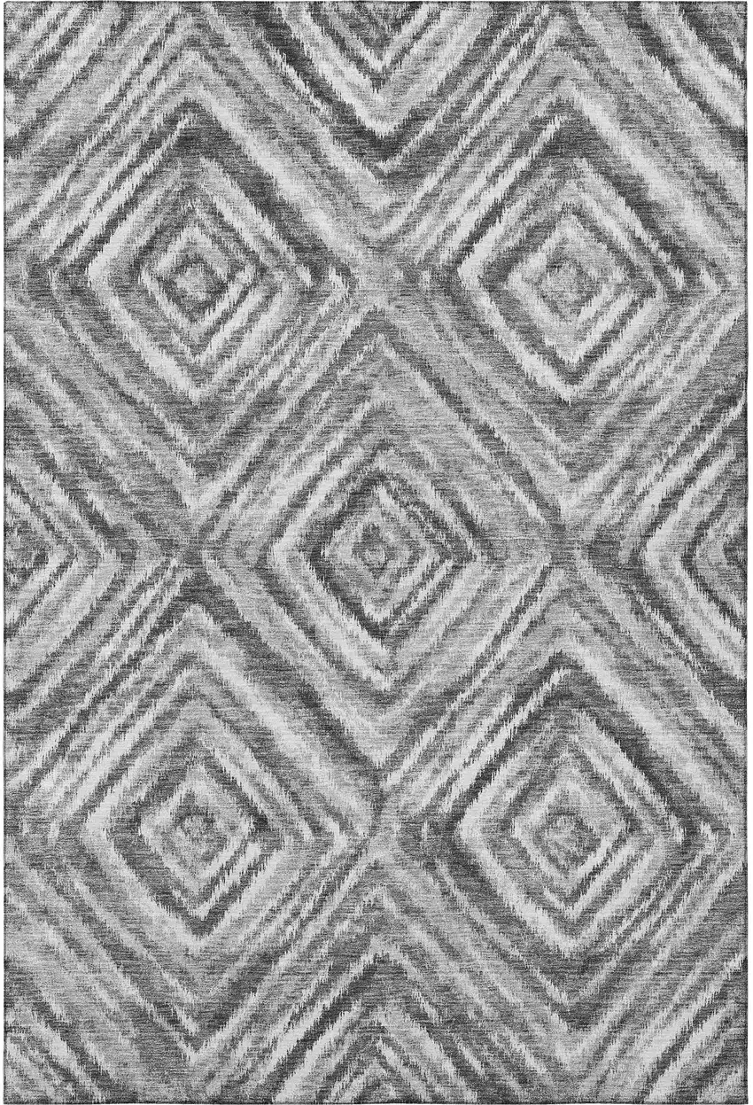 Gray And Silver Geometric Washable Area Rug With UV Protection Photo 3
