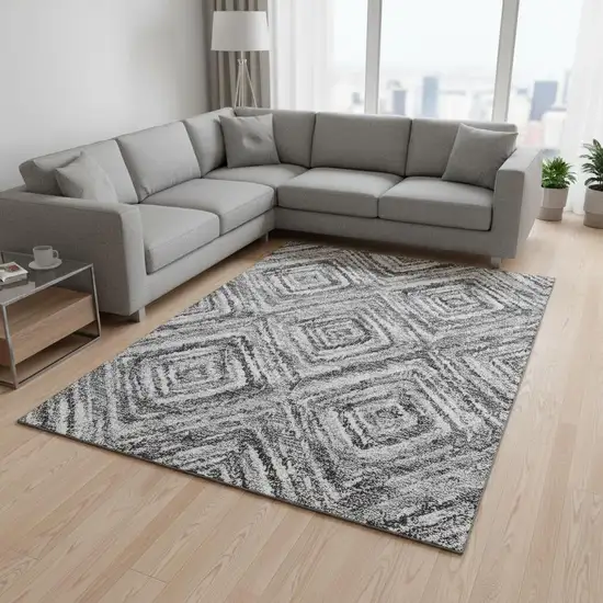Gray And Silver Geometric Washable Area Rug With UV Protection Photo 2