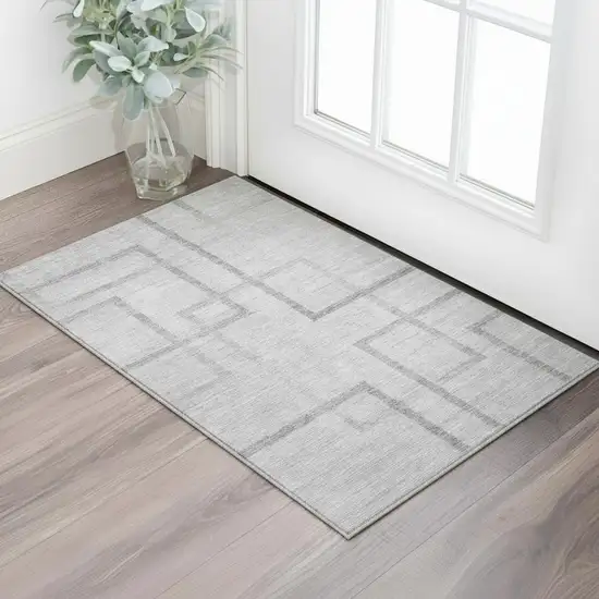 Gray And Silver Geometric Washable Area Rug With UV Protection Photo 2