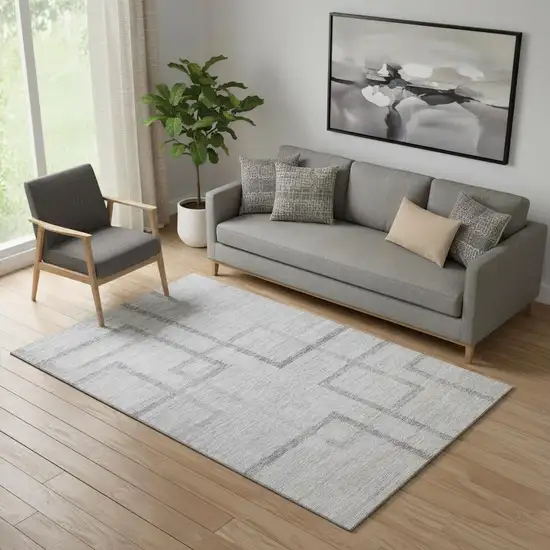 Gray And Silver Geometric Washable Area Rug With UV Protection Photo 1