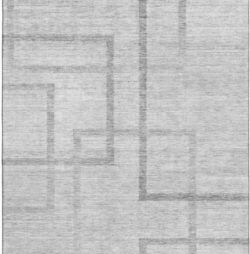 Gray And Silver Geometric Washable Area Rug With UV Protection Photo 3