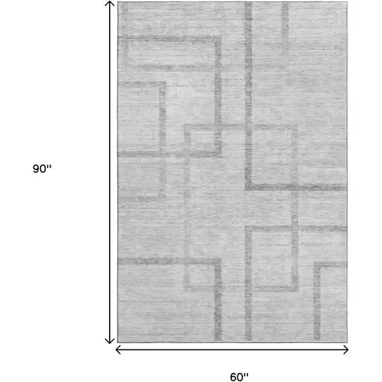Gray And Silver Geometric Washable Area Rug With UV Protection Photo 3