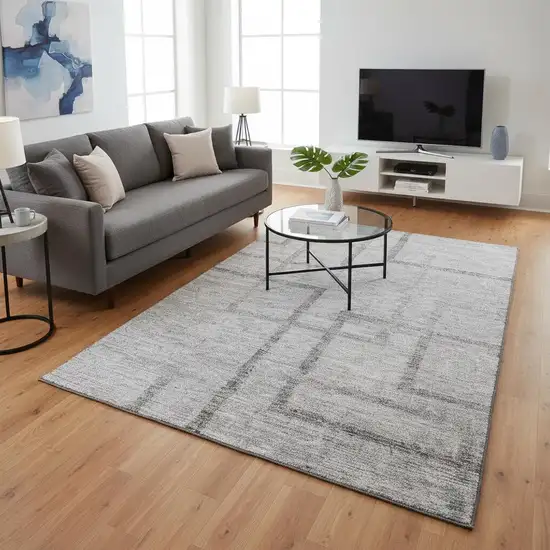 Gray And Silver Geometric Washable Area Rug With UV Protection Photo 2