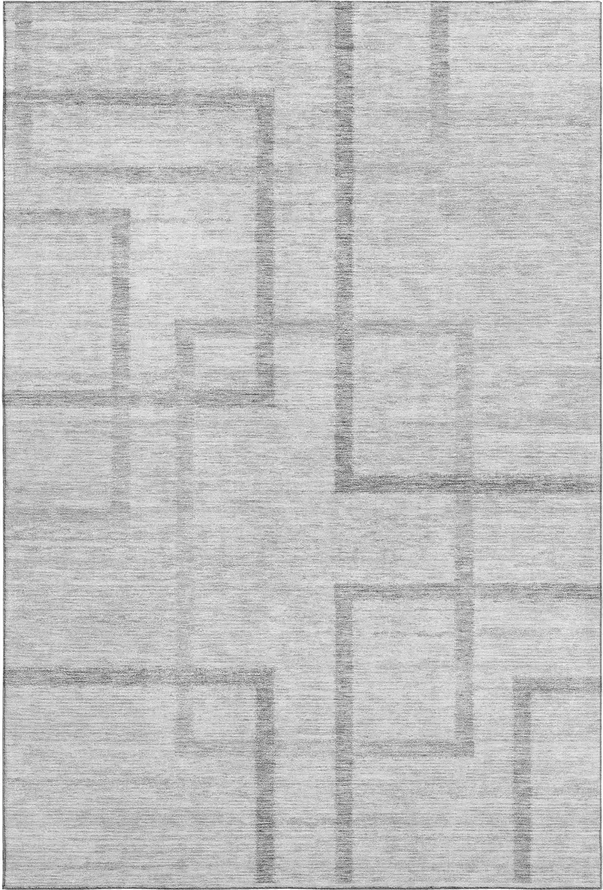 Gray And Silver Geometric Washable Area Rug With UV Protection Photo 1