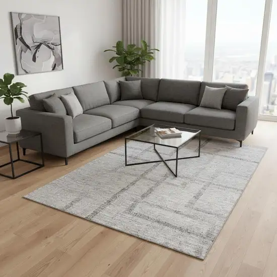 Gray And Silver Geometric Washable Area Rug With UV Protection Photo 2