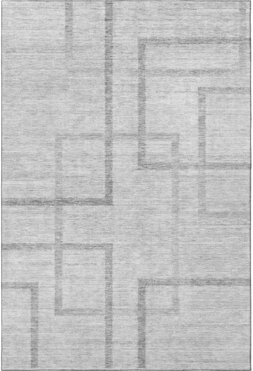 Gray And Silver Geometric Washable Area Rug With UV Protection Photo 4