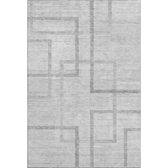 Gray And Silver Geometric Washable Area Rug With UV Protection Photo 1