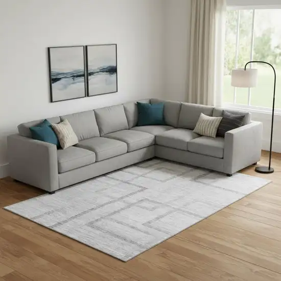 Gray And Silver Geometric Washable Area Rug With UV Protection Photo 1