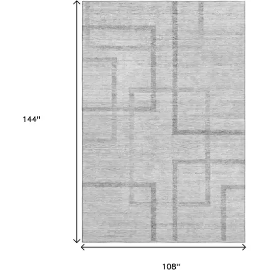 Gray And Silver Geometric Washable Area Rug With UV Protection Photo 3