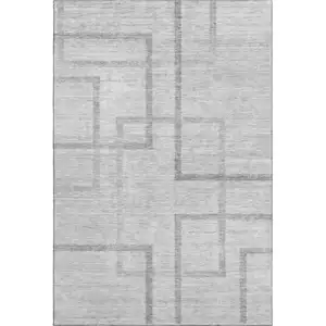 Photo of Gray And Silver Geometric Washable Area Rug With UV Protection
