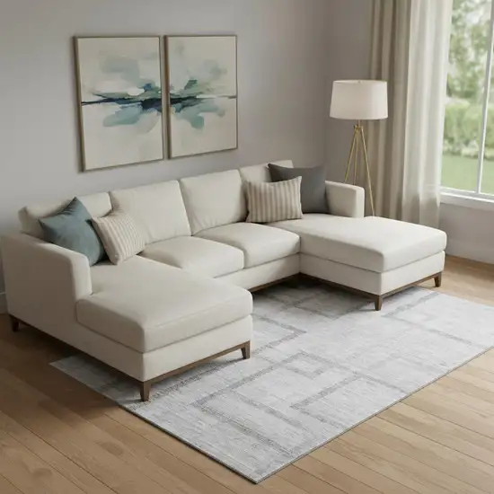 Gray And Silver Geometric Washable Area Rug With UV Protection Photo 1