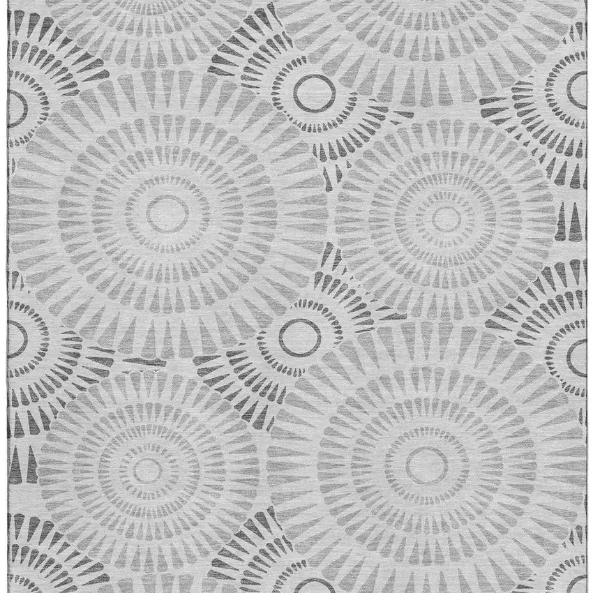 Gray And Silver Geometric Washable Area Rug With UV Protection Photo 4