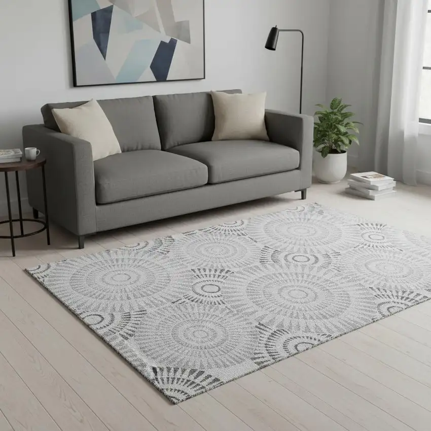 Gray And Silver Geometric Washable Area Rug With UV Protection Photo 2